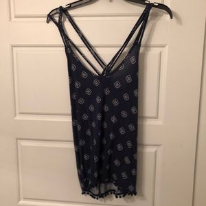 Navy Blue Patterned Strappy Tank